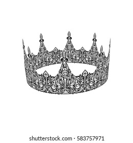 Beautiful vintage crown. Patterned old element. Symbol of power. Royal attribute. The symbol of the Board. A great item for your design.