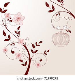 Beautiful vintage floral background with birds.