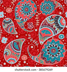 Beautiful vintage floral background. Seamless pattern. Paisley. Traditional ethnic elements. Asian motifs for fashion, cover, textile, wrapping, scrapbook, web background. Vector illustration