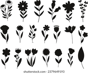 Beautiful vintage floral hand drawn flowers silhouette