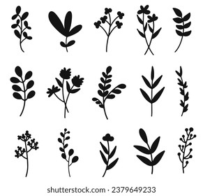 Beautiful vintage floral hand drawn flowers silhouette
