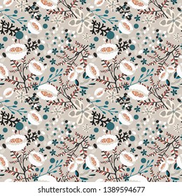 Beautiful vintage floral pattern. Elegant print with different kinds of flowers on a light brown background. Hand-drawn texture. Template for fashion fabrics, interior design, covers... Perfect vector