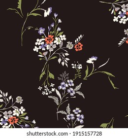 Beautiful vintage Floral pattern in the many kind of flowers.Tropical botanical Motifs scattered random.Seamless vector texture.fashion prints. Printing with in hand drawn style on black flower,floral