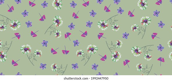Beautiful vintage floral pattern in small realistic flowers. Hand drawn Floral seamless original vector design for fashion, fabric, wallpaper and all prints ornamental garden Flowers and leaves.
