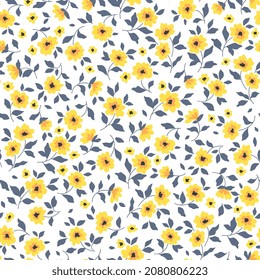 Beautiful vintage floral pattern in small flowers. Small yellow flowers. White background. Liberty style print. Floral seamless background. The elegant the template for fashion prints.