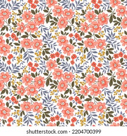 Beautiful vintage floral pattern in small realistic flowers. Small pink flowers. White background. Liberty style print. Floral seamless background. The elegant the template for fashion prints.