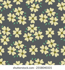 Beautiful vintage floral pattern in small realistic flowers. Small white flowers and red berries. Black background. Liberty style print. Floral seamless background. Template for fashion prints.