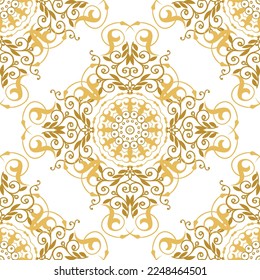 Beautiful vintage floral seamless pattern. Antique old style vector background. Repeat line art tracery backdrop. Isolated colorful design on white. Vintage flowers, leaves, branches, swirls, mandalas