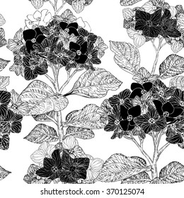 Beautiful vintage floral seamless pattern with hydrangea flowers on a background (black and white)