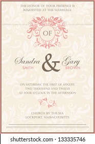Beautiful vintage floral wedding invitation. Vector illustration svg