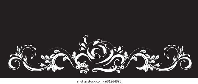 beautiful vintage flower pattern, white on a black background, drawings of monograms on nails
