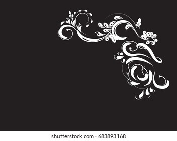 beautiful vintage flower pattern, white on a black background, drawings of monograms on nails