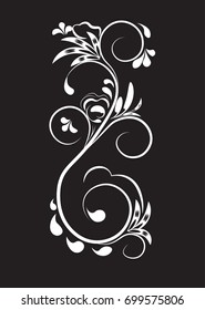 beautiful vintage flower pattern, white on a black background, drawings of monograms on nails