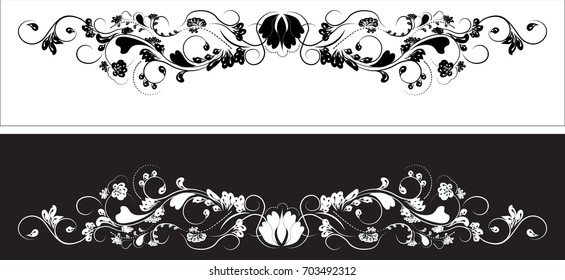 beautiful vintage flower pattern, white on a black background, drawings of monograms