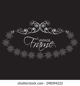 Beautiful vintage frame decorated with creative floral pattern on black background.