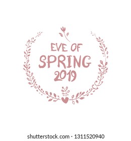Beautiful vintage frame of spring branches in leaves. Eve of Spring 2019. Template for design of cards, invitation, covers, etc.