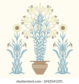 Beautiful vintage frame with vase and flowers Vector.