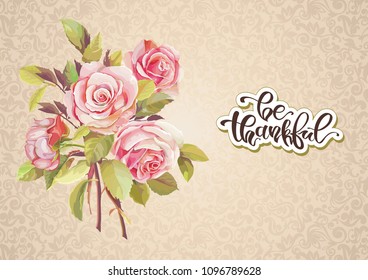 Beautiful vintage greeting card with rose. Floral template for congratulation design