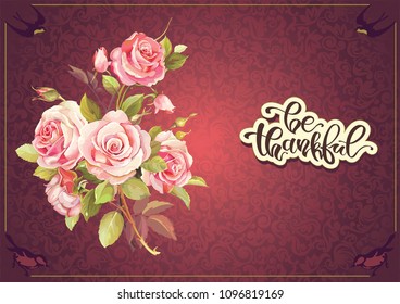 Beautiful vintage greeting card with rose. Floral template for congratulation design