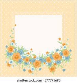 Beautiful Vintage Greeting Card Template.Flower Ornament with Text Space Over Peach Color Background and Dot Pattern.