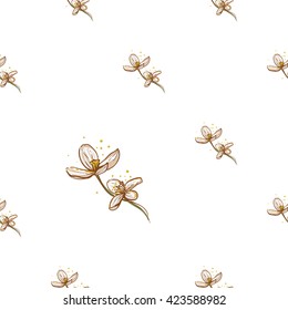 Beautiful vintage hand drawn apple flowers seamless pattern. Cute artistic decoration for bakery menu background, market, shop, cafe design in watercolor style on white background