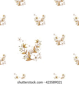 Beautiful vintage hand drawn branch flowers  seamless pattern. Cute artistic decoration for bakery menu background, market, shop, cafe design in watercolor style on white background