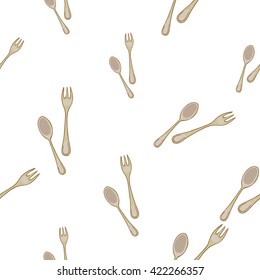 Beautiful vintage hand drawn flatware seamless pattern. Cute artistic decoration for bakery menu background, market, shop, cafe design in watercolor style on white background