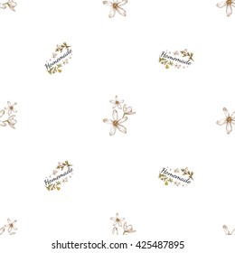 Beautiful vintage hand drawn homemade and white flowers seamless pattern. Cute artistic decoration for bakery menu background, market, shop, cafe design in watercolor style on white background