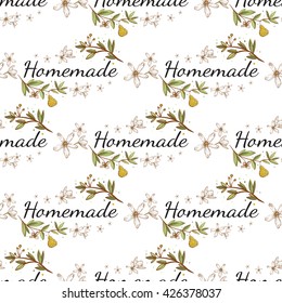 Beautiful vintage hand drawn homemade and white flowers seamless pattern. Cute artistic decoration for bakery menu background, market, shop, cafe design in watercolor style on white background