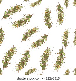 Beautiful vintage hand drawn hop branch seamless pattern. Cute artistic decoration for bakery menu background, market, shop, cafe design in watercolor style on white background
