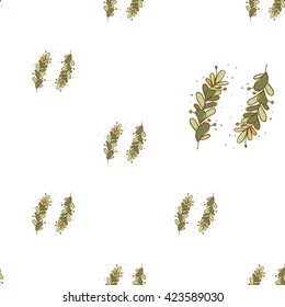 Beautiful vintage hand drawn hop branch seamless pattern. Cute artistic decoration for bakery menu background, market, shop, cafe design in watercolor style on white background