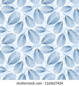 Beautiful vintage hand drawn leaf seamless pattern. Cute decoration for home decor. Embroidery stitches imitation.