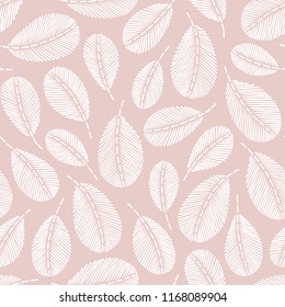 Beautiful vintage hand drawn leaf seamless pattern. Cute decoration for home decor. Embroidery stitches imitation.