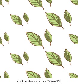 Beautiful vintage hand drawn leaf seamless pattern. Cute artistic decoration for bakery menu background, market, shop, cafe design in watercolor style on white background