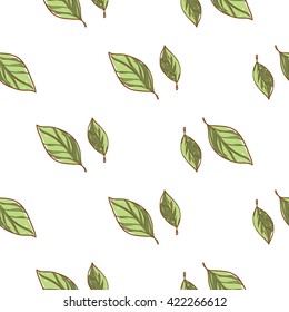 Beautiful vintage hand drawn leaf seamless pattern. Cute artistic decoration for bakery menu background, market, shop, cafe design in watercolor style on white background