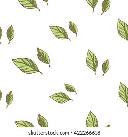 Beautiful vintage hand drawn leaf seamless pattern. Cute artistic decoration for bakery menu background, market, shop, cafe design in watercolor style on white background