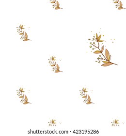 Beautiful vintage hand drawn twig leaf seamless pattern. Cute artistic decoration for bakery menu background, market, shop, cafe design in watercolor style on white background