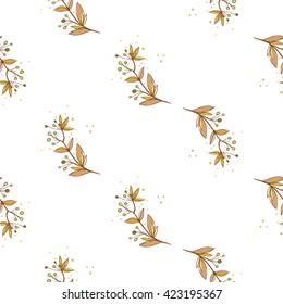 Beautiful vintage hand drawn twig leaf seamless pattern. Cute artistic decoration for bakery menu background, market, shop, cafe design in watercolor style on white background