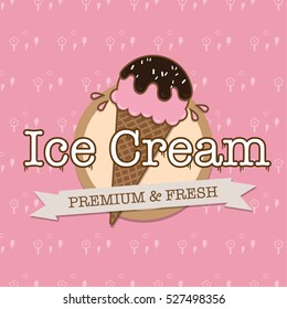 Beautiful Vintage ICE CREAM poster and logo design. Strawberry and chocolate flavor.