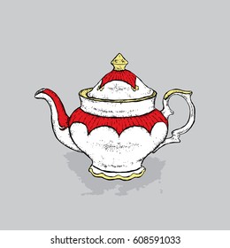 A beautiful vintage kettle. Vector illustration for a postcard or a poster.