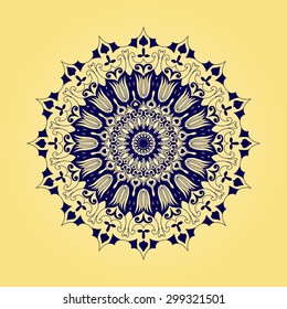 Beautiful vintage Mandala ornament can be used as a greeting card. Mandalas collection. Round Ornament Pattern.decorative elements. Hand drawn background. Islam, Arabic, Indian, ottoman motifs. Vector