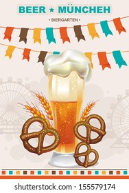 Beautiful Vintage Oktoberfest label. Vector illustration banner wish your text