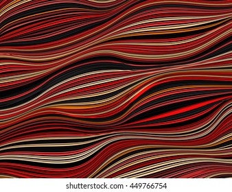 Beautiful vintage pattern in red, yellow, black. The ornament of twisted lines. Abstract vector background with 3D effect