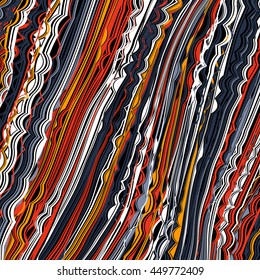 Beautiful vintage pattern in red, yellow, black. The ornament of twisted lines. Abstract vector background with 3D effect