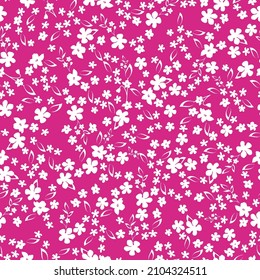 Beautiful vintage pattern. White flowers and leaves . Pink fuchsia background. Floral seamless background. An elegant template for fashionable prints.
