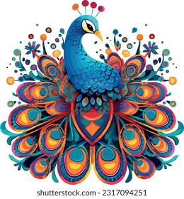 bello pavo real vintage en hermosos colores para diseños de tela, música y arte