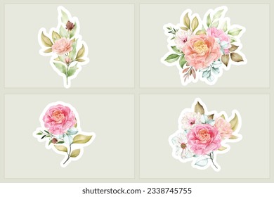 Beautiful vintage pink arrangement watercolor floral illustration