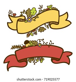 Beautiful vintage ribbons with floral elements. Fall, autumn