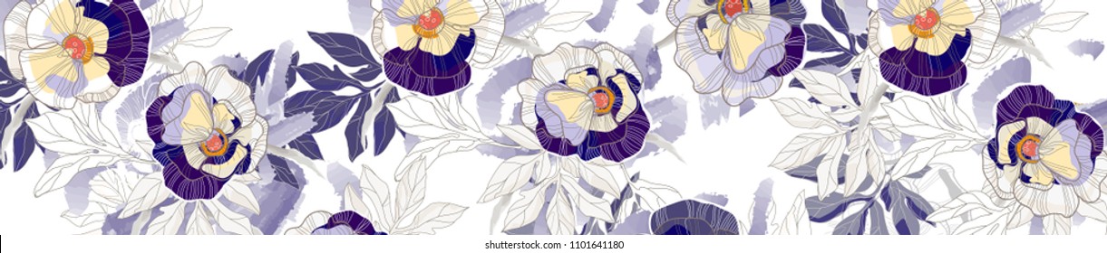 Beautiful vintage seamless floral pattern background. Bouquets of leafs and violets