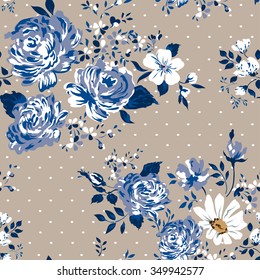 Beautiful vintage seamless floral pattern background. Flower bouquets of roses. 